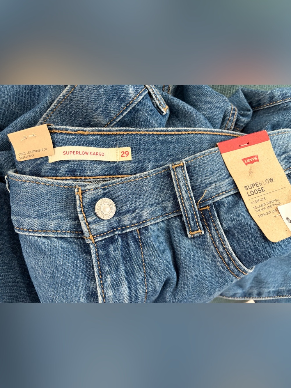 Levi's Medium Blue Wide-Leg Cargo Jeans - Picture 5 of 7